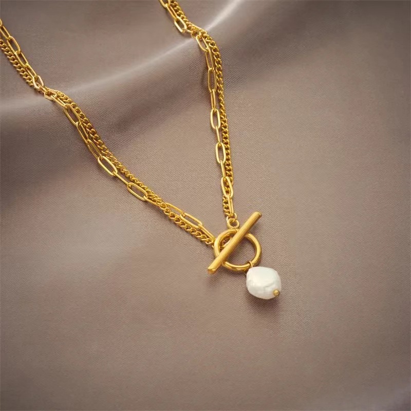 Baroque Style Round Imitation Pearl Titanium Steel Necklace display picture 4