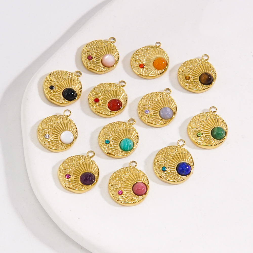 10 PCS/Package 304 Stainless Steel Natural Stone Zircon 14K Gold Plated Sun Star Beads display picture 1