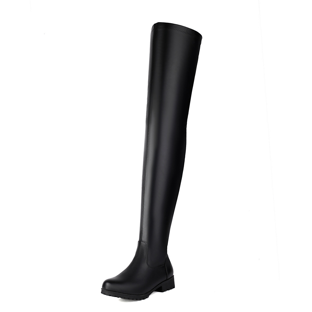 New Knee High Boots Round Toe Low Heel Zipper Women's Oversized