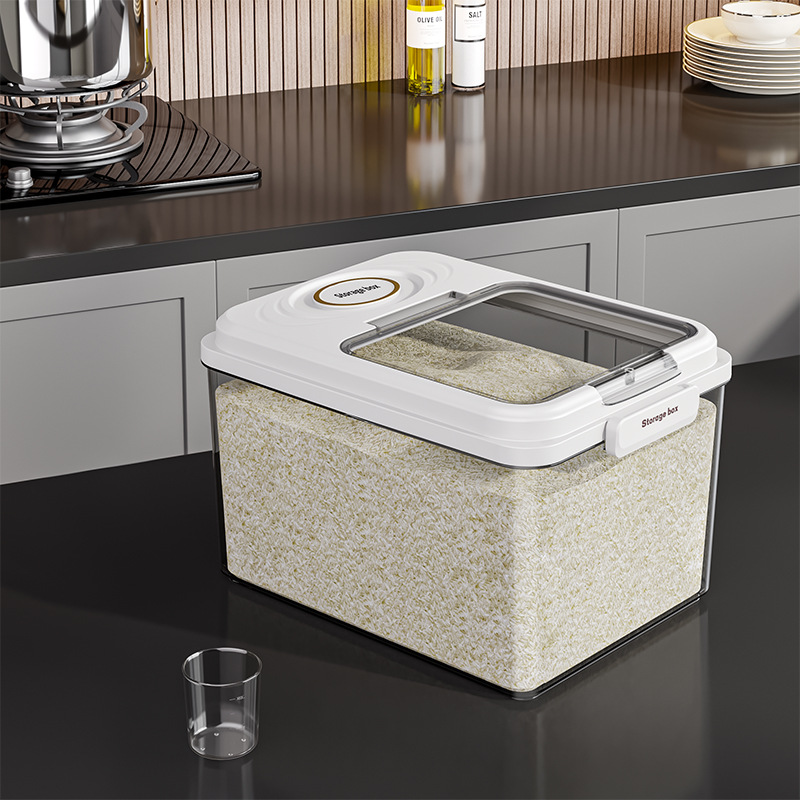Barril de arroz doméstico a prueba de humedad sellado barril de arroz a prueba de insectos arroz caja de almacenamiento de harina de arroz contenedor de alimento para gatos tipo incrustado cuantitativo