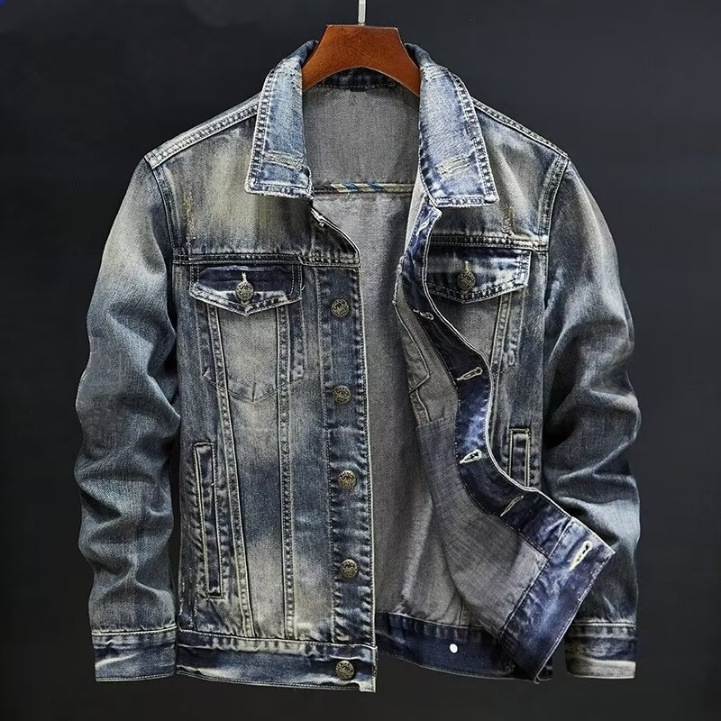 2025 Trendy Men's Japanese Retro Distressed Denim Jacket Unisex Trendy Street Style Loose Casual Coat Versatile Couple Wear 2025 Trendy Men's Japanese Retro Distressed Denim Jacket Unisex Trendy Street Style Loose Casual Coat Versatile Couple Wear