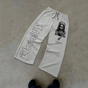 American Men's Sports Pants High Weight Terry Cotton Embroidered Pants Sports Fitness Casual Pants