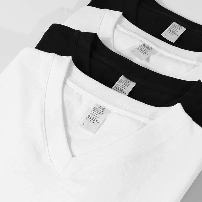 250g Heavy White V-Neck Short Sleeve T-Shirt for Men and Women Summer New Solid Color Loose T-Shirt Backing Shirt ins