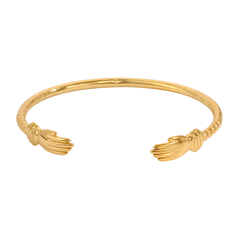 Pulsera de acero de titanio para mujer, sentido de alta gama, pulsera retro europea y americana que no se desvanece, oro de arena, apertura, circón, joyería de pulsera de acero inoxidable image 48