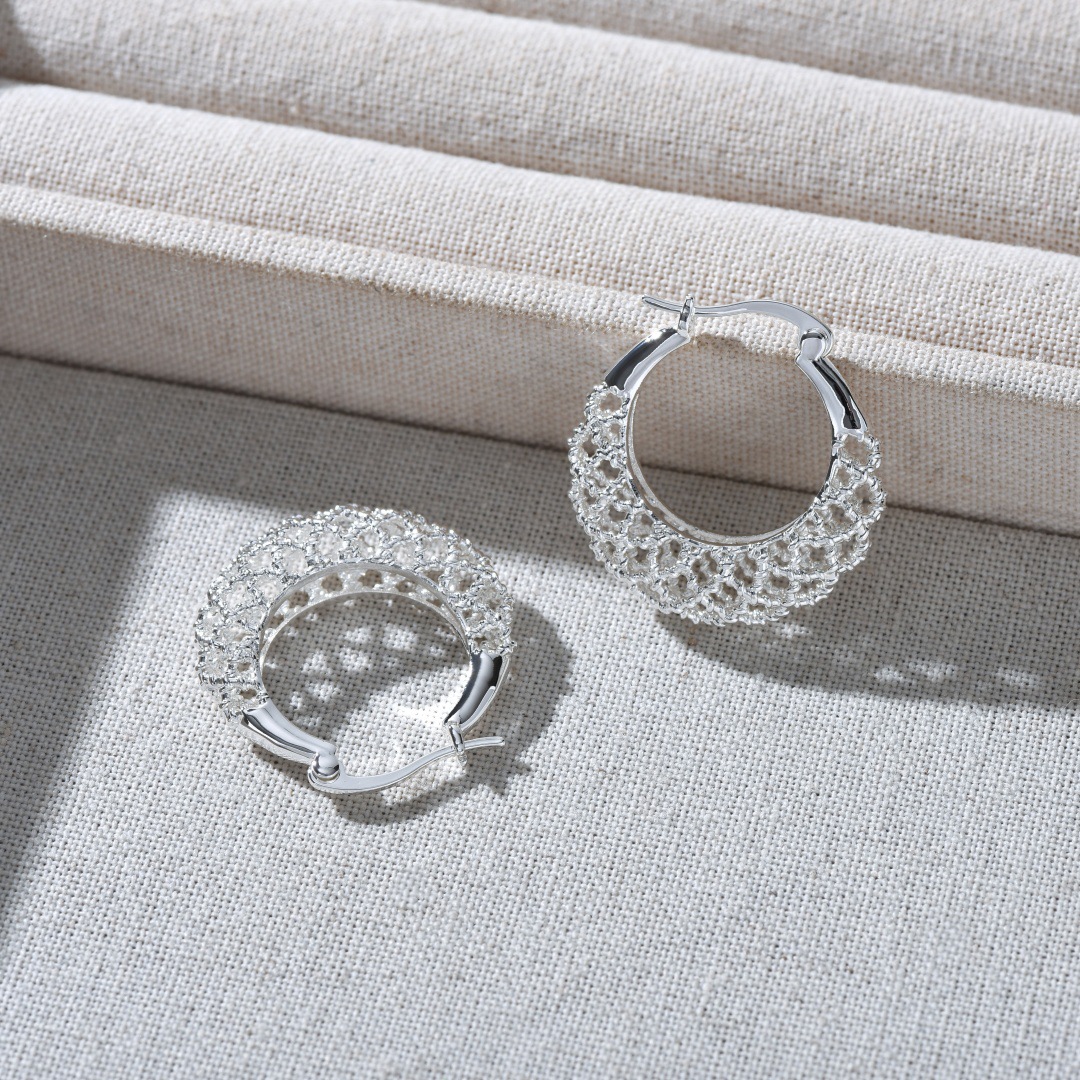 Casual,Appeal New Autumn And Winter Hollow Crescent For Women, Niche Minimalist Water Drop Mesh Grid Metal Earrings_voghion.com