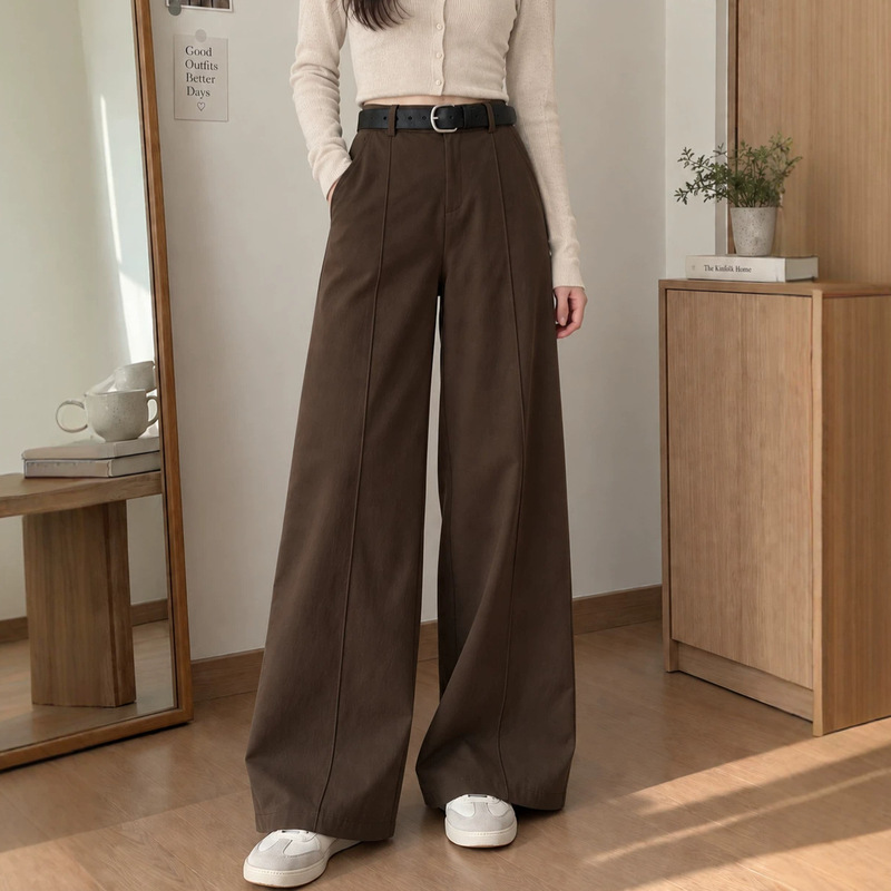 2026 autumn and winter loose casual versatile pants, loose wide-leg floor-length pants for women, high-waisted with a flowing drape and a belt 2026 autumn and winter loose casual versatile pants, loose wide-leg floor-length pants for women, high-waisted with a flowing drape and a belt