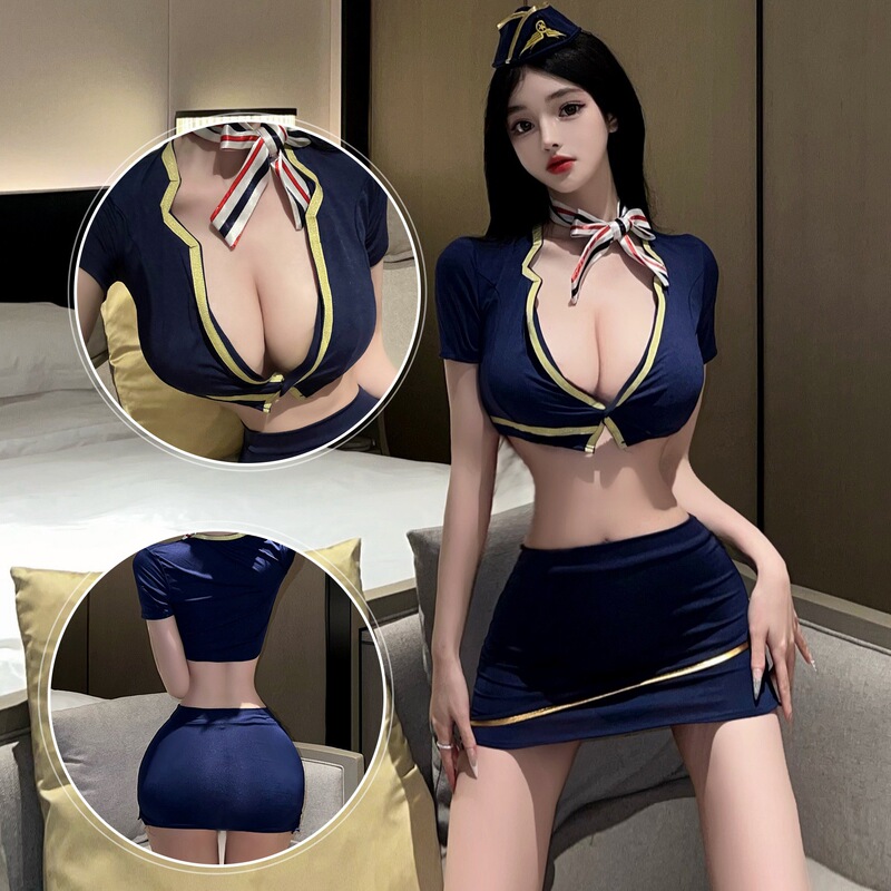 Sexy lingerie women's real sexy hip skirt stewardess uniform temptation Secretary OL suit 1198