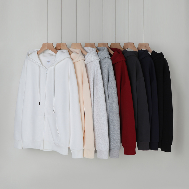 Heavyweight 350g Composite Pure Cotton Zip-Up Hoodie Trendy Casual Solid Color Basic Loose Hoodie Jacket Heavyweight 350g Composite Pure Cotton Zip-Up Hoodie Trendy Casual Solid Color Basic Loose Hoodie Jacket