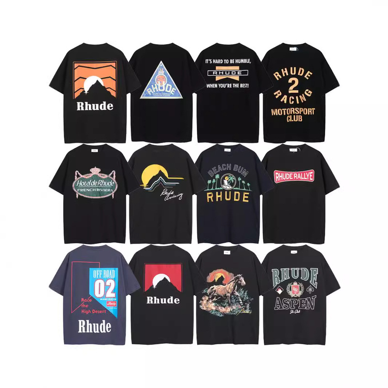 Spring and Summer 2024 RHUDE New Retro Logo Print Unisex Loose Casual Short-sleeved T-shirt Trendy Spring and Summer 2024 RHUDE New Retro Logo Print Unisex Loose Casual Short-sleeved T-shirt Trendy