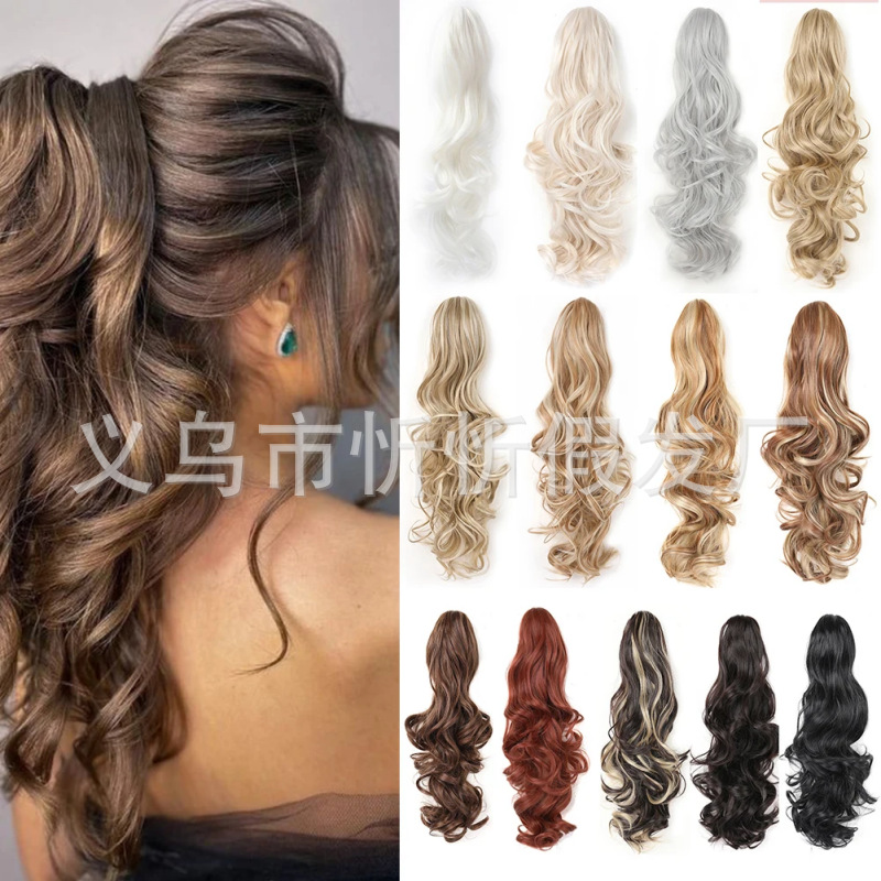 Venta al por mayor de la fábrica peluca Cola de Caballo hembra Pelo Largo onda grande clip largo pelo rizado red Rojo Alta Cola de Caballo peluca pieza