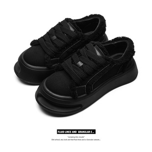 Stars with Horseshoe Shoes Black and White Thick-soled Canvas Shoes Men and Women Low-top Casual Board Shoes Niche Fashion Design Sense