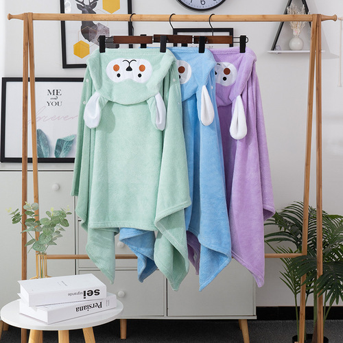 Children's coral velvet hooded cloak, thickened bath towel, embroidered cloak, soft and wearable in all seasons, skin-friendly, absorbent and lint-free
