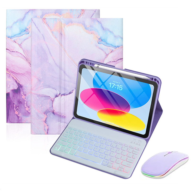 Suitable for iPad 11 Generation Colorful Backlight Bluetooth Keyboard Leather Case Air11 Keyboard Pen Slot Marble Protective Case Suitable for iPad 11 Generation Colorful Backlight Bluetooth Keyboard Leather Case Air11 Keyboard Pen Slot Marble Protective Case