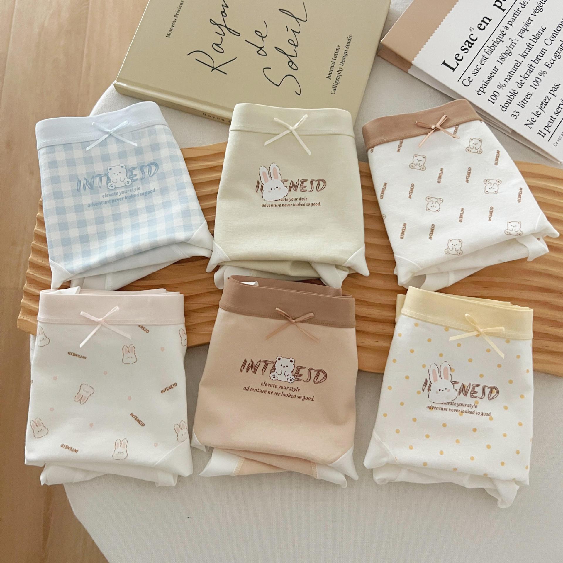 Contrast Color Sweet and Cute Cartoon Pure Cotton Underwear for Women Mid-Waist Hip-Covering Young Ladies Antibacterial Briefs Factory Original