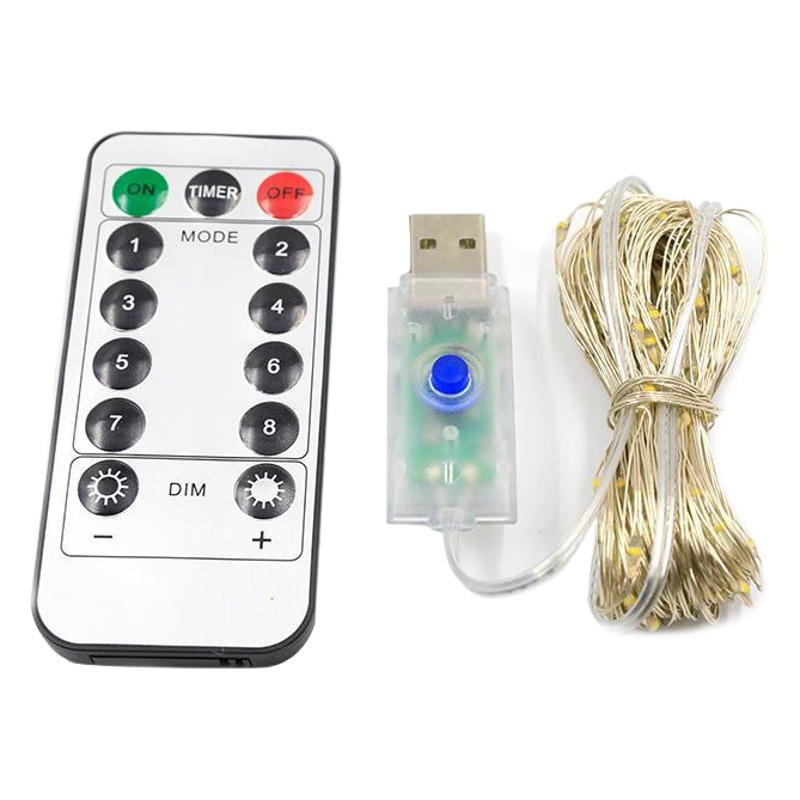 Luces de cadena de alambre de cobre LED transfronterizas vacaciones al aire libre luces decorativas de Navidad USB ocho funciones control remoto luces de cadena de alambre de cobre impermeables