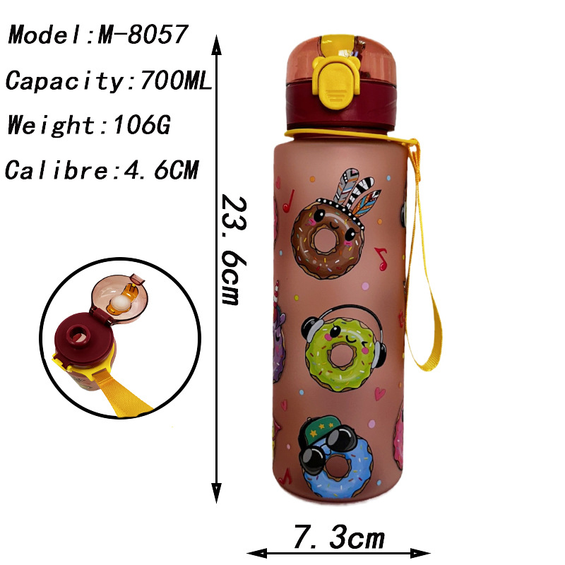 Nuevo patrón de dibujos animados taza de plástico esmerilado conveniente portátil taza de agua de donut cerradura tapa rebote taza de mochila de bebida directa