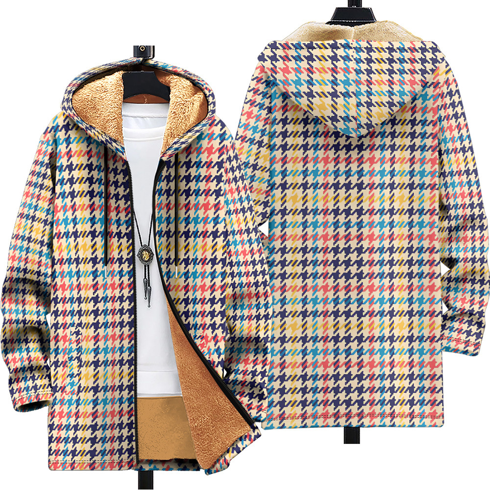 New men's multi pattern cotton jacket with plush insulation 3D printed hooded cardigan zipper pocket thickened British_voghion.com