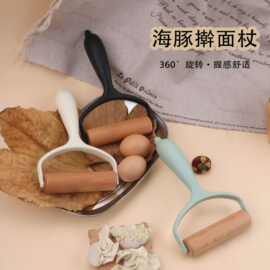 新款海豚造型擀面杖苹果派拉花器披萨滚轮饺子皮面粉棍批发工具