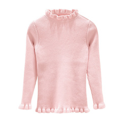 Girls 2024 Spring New Cotton Knitted Sweater Girls Underwear Children's Sweater Children Korean Version Ruffled Cute Wood Ear 