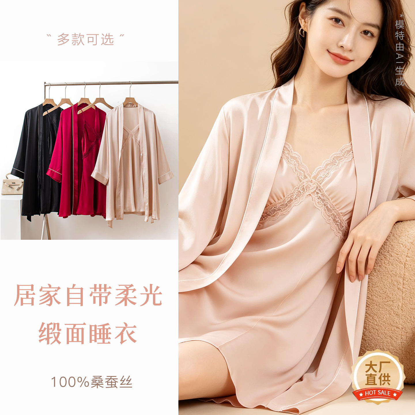 Sexy silk long pijama for bride