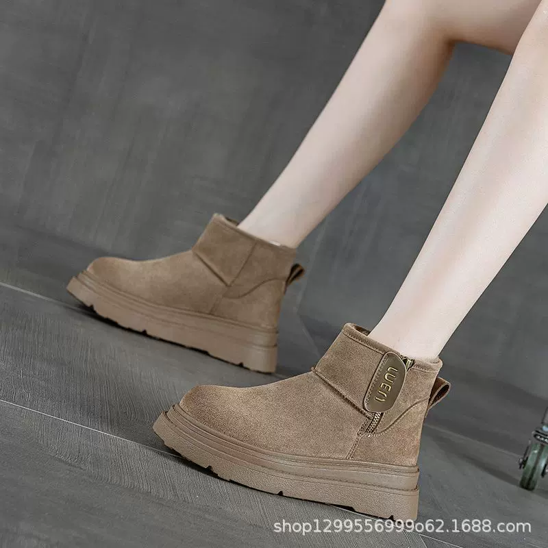 厚底雪地靴女加绒加厚短靴2025新款冬季短筒马丁靴保暖棉鞋时尚