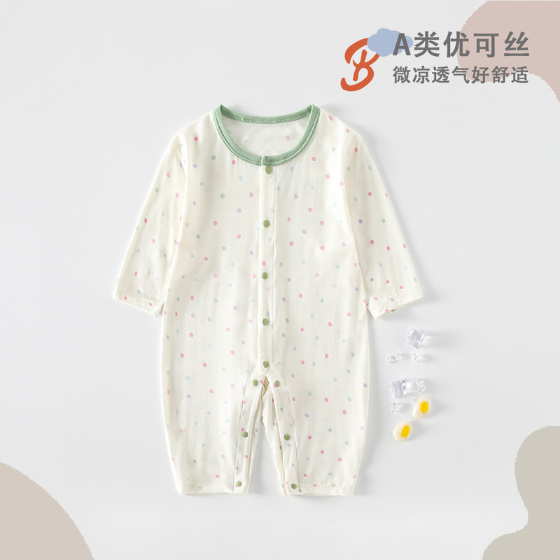 Baby Jumpsuit Summer Thin Breathable Type a Baby Crawling Clothes Tencel Newborn Air-Conditioned Clothes