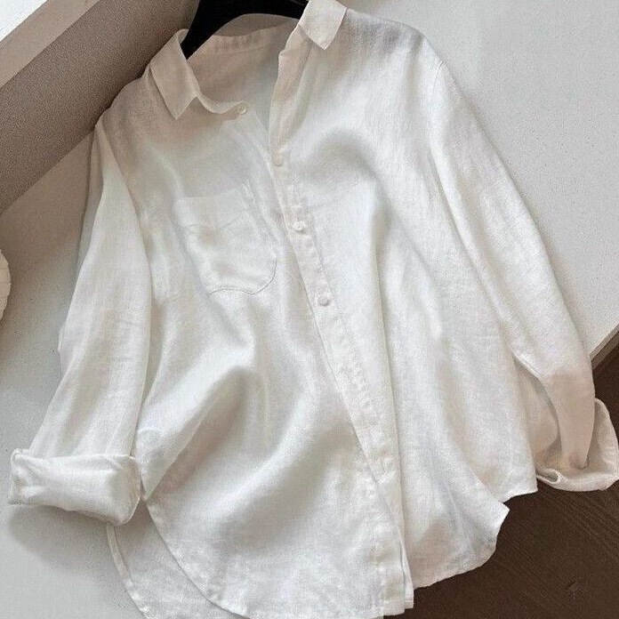 Super Fairy White Long-Sleeved Shirt, Summer Thin, Loose, New Style, Casual Cotton and Linen Shirt, Sun Protection Clothing for Women to Wear Outside