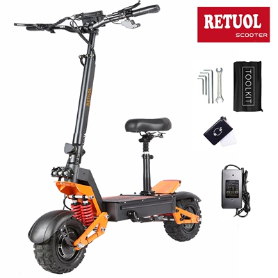 Retuol 11inch Off-Road: Qatlanan elektrik skuterlər - 48v-dual-drive-1200w18ah-battery-life-60km-disc-brake-speed-40-yards-with-seat