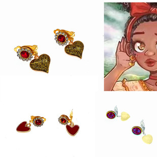 Magic Princess Full House Series Cousin Doris Earrings Without Ear Holes Ear Clip Red Flash Diamond Love Ear Jewelry