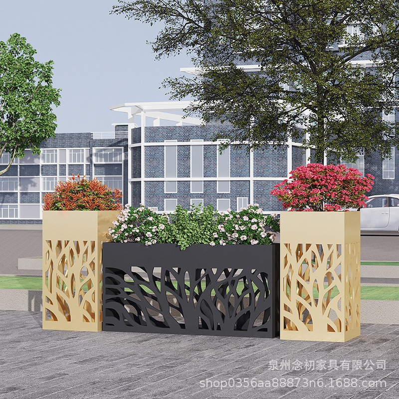 戸外鉄芸花箱組合せ販売部商店街は緑化花壇カフェ街のステンレス花溝を遮断している