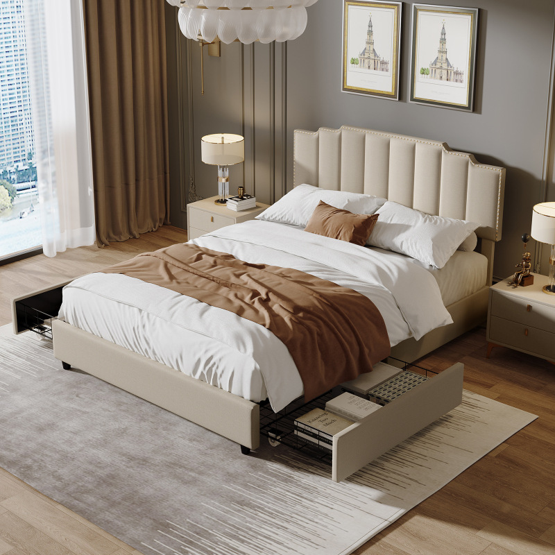Modern Simple Fabric Bed Scandinavian Accessible Luxury Small Apartment Soft Bag Popular Master Bedroom Double Bed Memory Foam Mattress