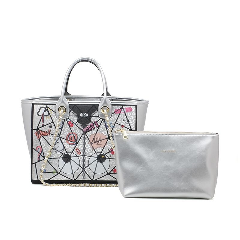 Gran capacidad para mujeres europeas y estadounidenses bolsas de ala impresión de forma de diamante cremallera práctica papel de oficina hombro 2793 #