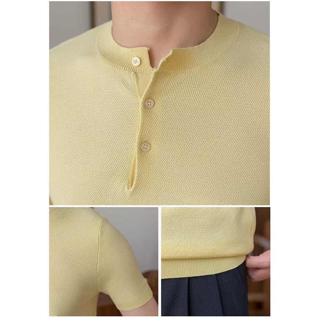 Verano nueva camiseta de cuello Henry camiseta de manga corta hombre viejo viento de negocios de hielo de verano fábrica transfronteriza al por mayor