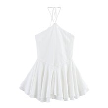 速卖通跨境欧美女装批发2025夏季新款气质挂脖系带上衣连衣裙