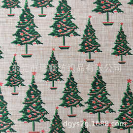 仿麻烫金印花布 圣诞树礼品工艺品麻布料