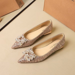 83928-K219 New Chinese style rhinestone metal buckle crystal sequin wedding dress bridal shoes flat bottomed pointed sin