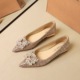 83928-K219 New Chinese style rhinestone metal buckle crystal sequin wedding dress bridal shoes flat bottomed pointed single shoes for women