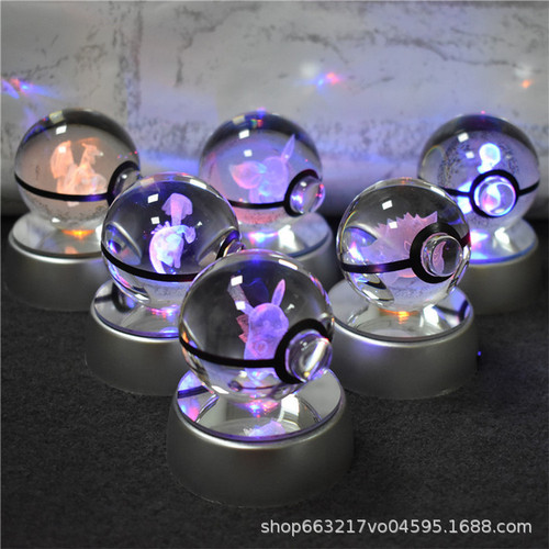 创意精灵球K9水晶球口袋球妖怪卡通游戏收集精灵球多款底座小夜灯