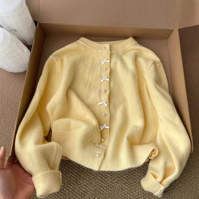Cross-border Korean-style Ins Super Fairy Elegant Goose Yellow Sweater Knitted Sweater Women's Autumn and Winter New Long Sleeve Cardigan Top