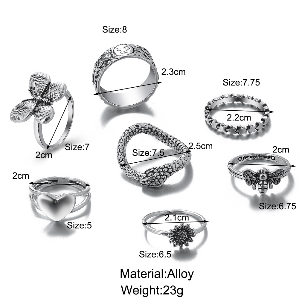 Ensemble De 7 Pièces Coeur Papillon Abeille Tournesol Joint Bague Ensemble display picture 2