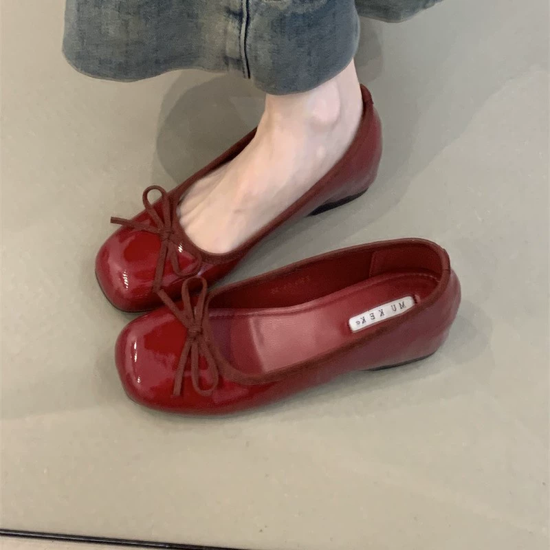 Балетки в стиле феи с юбкой 2025, новый французский стиль, нежный бант, неглубокий вырез, внутреннее увеличение, вечерние туфли