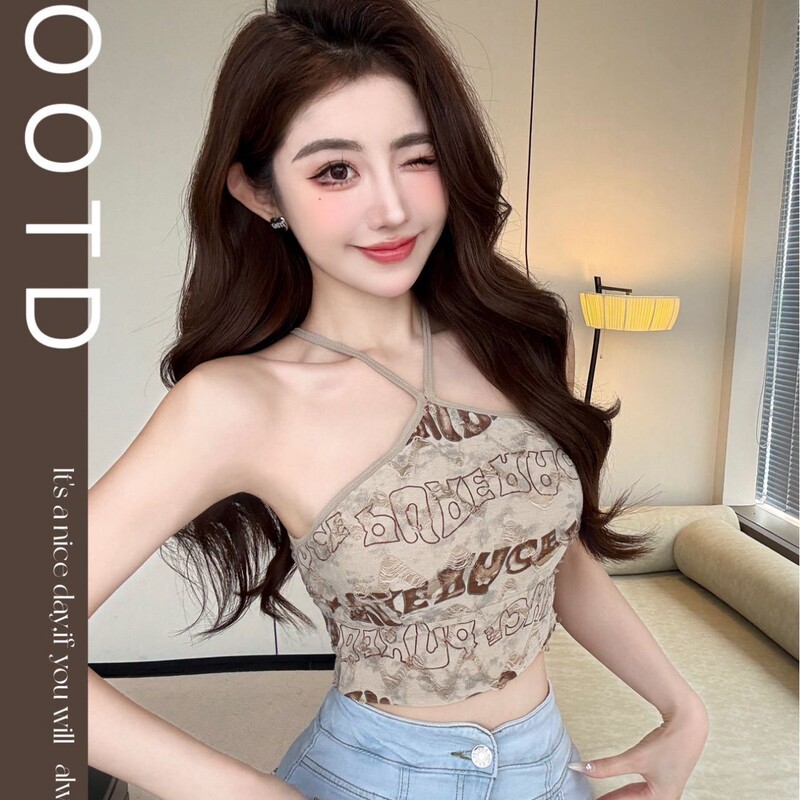 1672# American Waste Earth Style Fashionable Short Retro Trend Sling Slim Slim Front and Rear Cross Neck Design