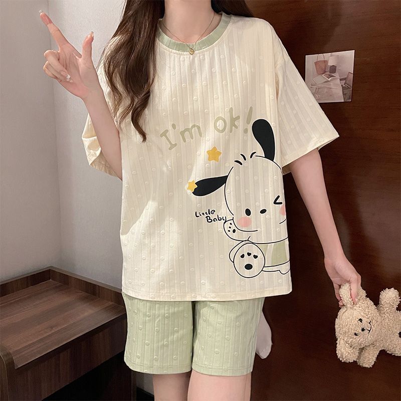 Venta al por mayor transfronteriza con almohadilla para el pecho pijamas niñas verano dibujos animados dulce estudiante pantalones cortos de manga corta traje ropa suelta para el hogar