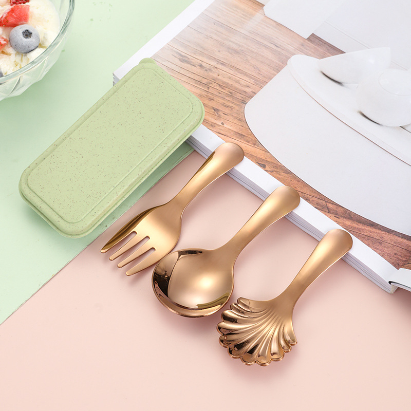 Amazon 304 cuchara de acero inoxidable para niños cuchara de mini helado cuchara de postre cuchara de concha de mariscos cuchara creativa de mango corto