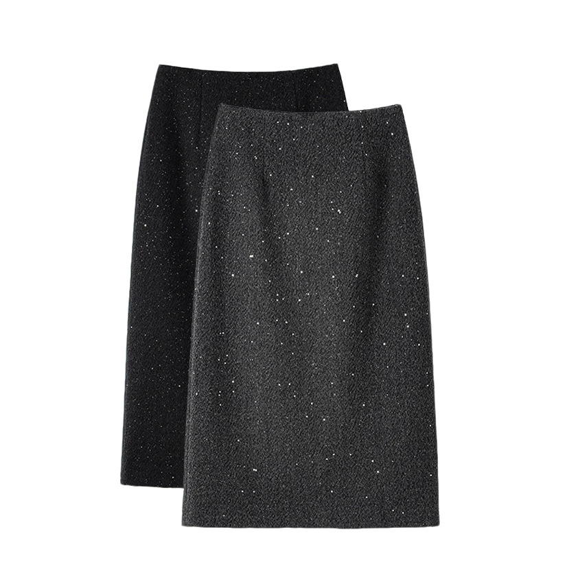 Демисезонная шерстяная длинная отделка ногтей Sequins, юбка средней длины, обтягивающая, яркий запоминающийся стиль