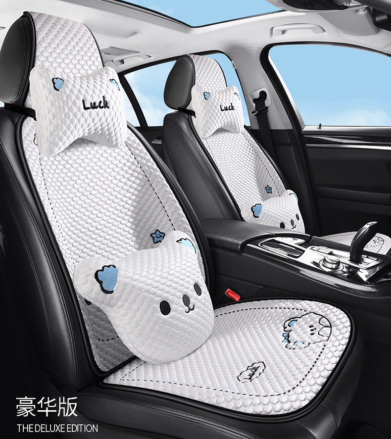 Cartoon Ice Silk Car Cushion Four Seasons Universal Breathable Half Pack Seat Cover Cute Female Car Interior Single Piece Cool Car Cushion