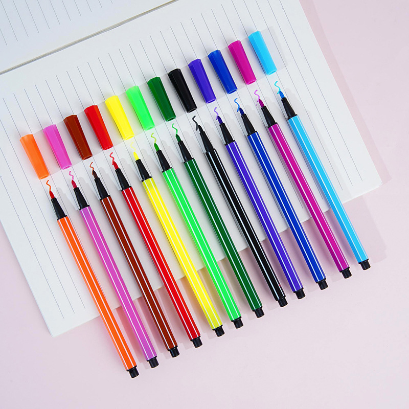Fábrica en stock embolsado de los niños arte graffiti color pluma suministros dibujo papelería regalo 12 color acuarela pluma