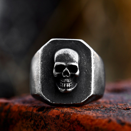 beier foreign trade new stainless steel old skull ring wholesale European and American retro punk style titanium steel ring