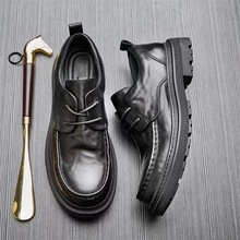 真皮新款休闲皮鞋男秋季透气厚底青年牛皮单鞋男系带圆头商务鞋潮