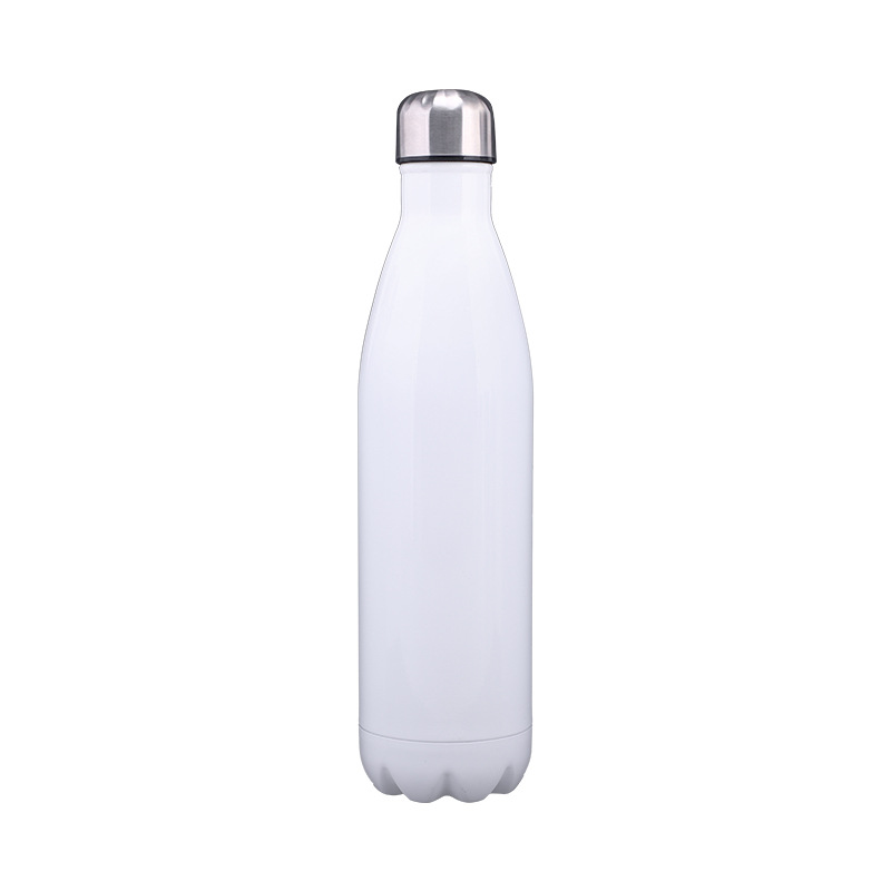 Botella de boca estrecha con revestimiento de sublimación, portátil para coche, con asa, de acero inoxidable 304, para deportes, tipo cola.